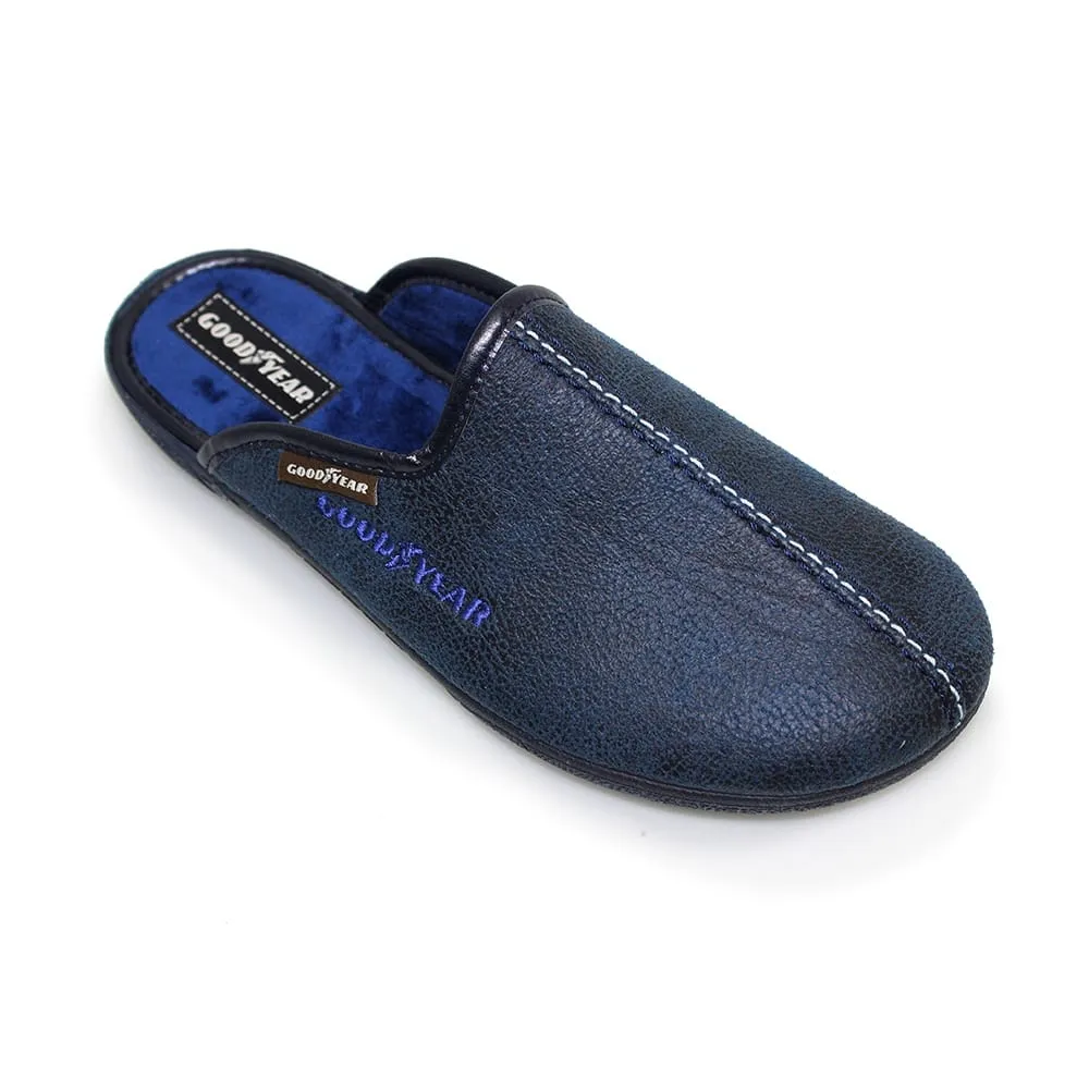 Mens Bedroom Slippers Navy Mule Goodyear Tees Slip On