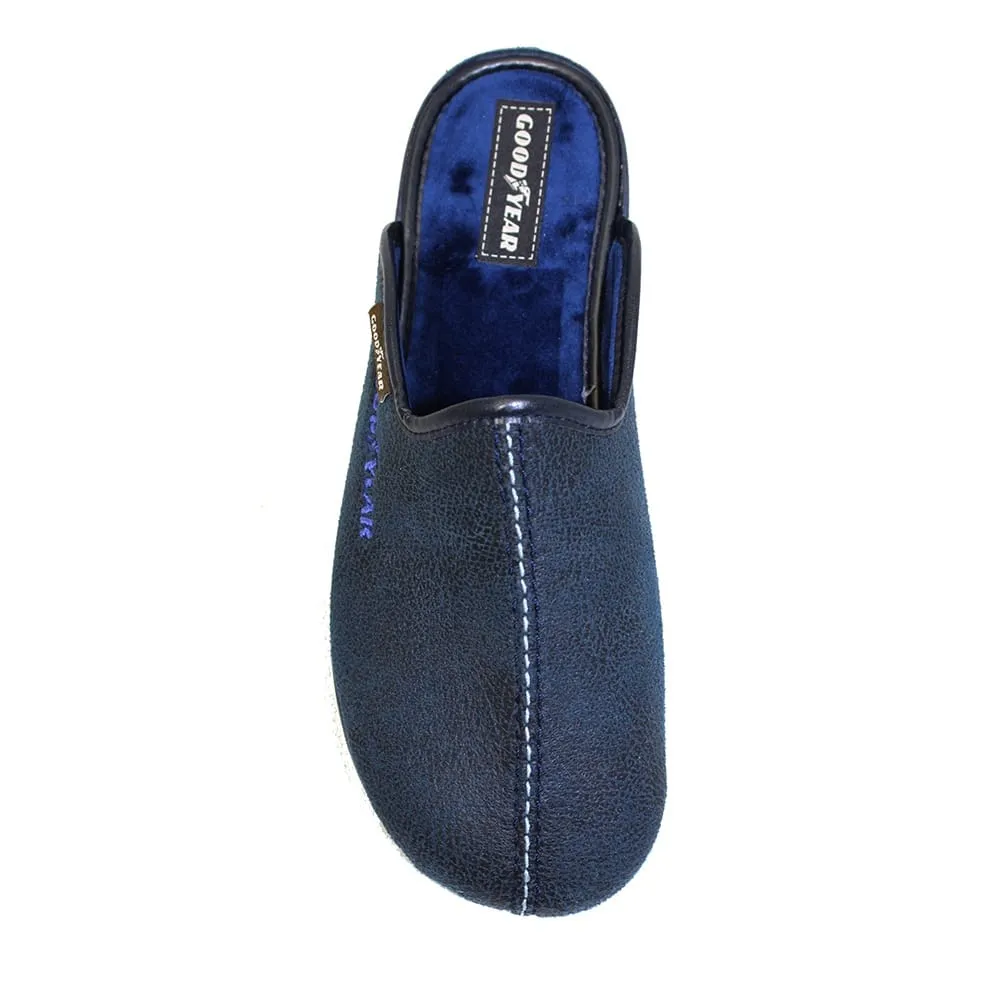 Mens Bedroom Slippers Navy Mule Goodyear Tees Slip On