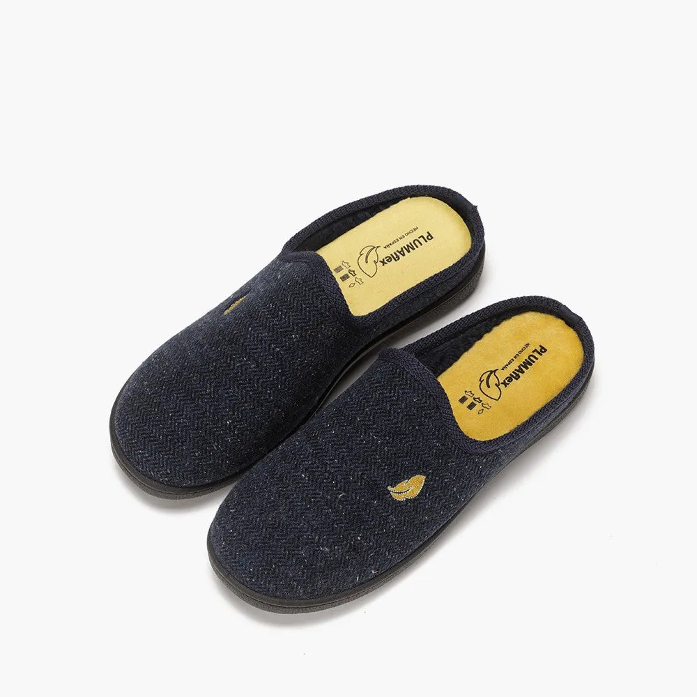 Mens Bedroom Slippers Navy Mule Plumaflex Memory Foam R12258