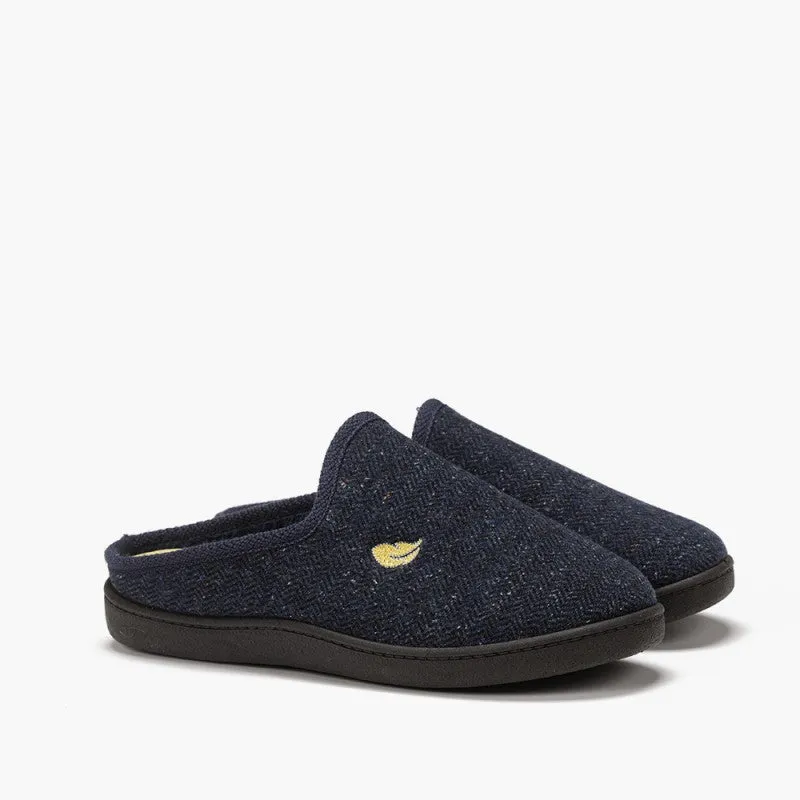 Mens Bedroom Slippers Navy Mule Plumaflex Memory Foam R12258