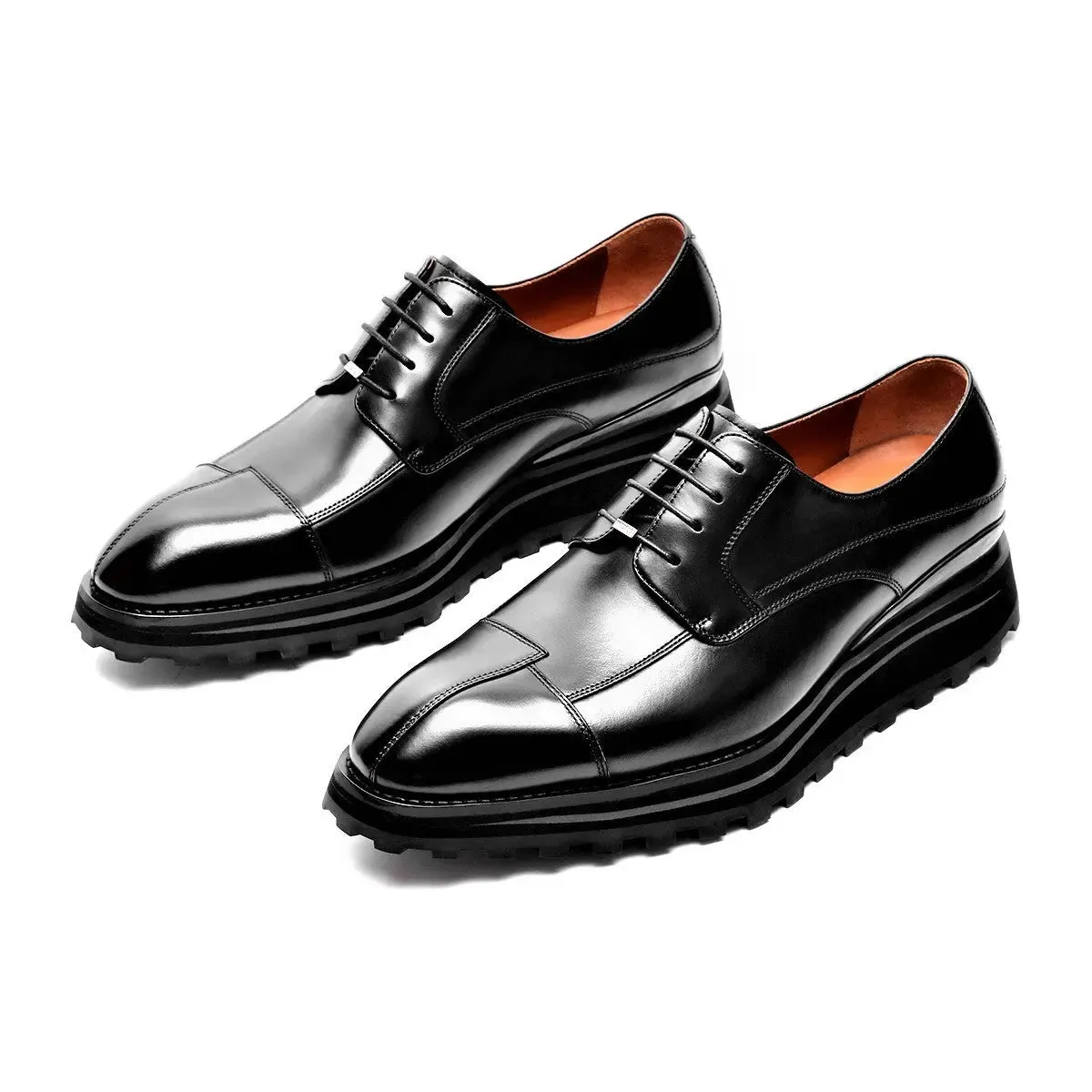 Men's Classic Calfskin Black Platform Derby Shoes 90011A