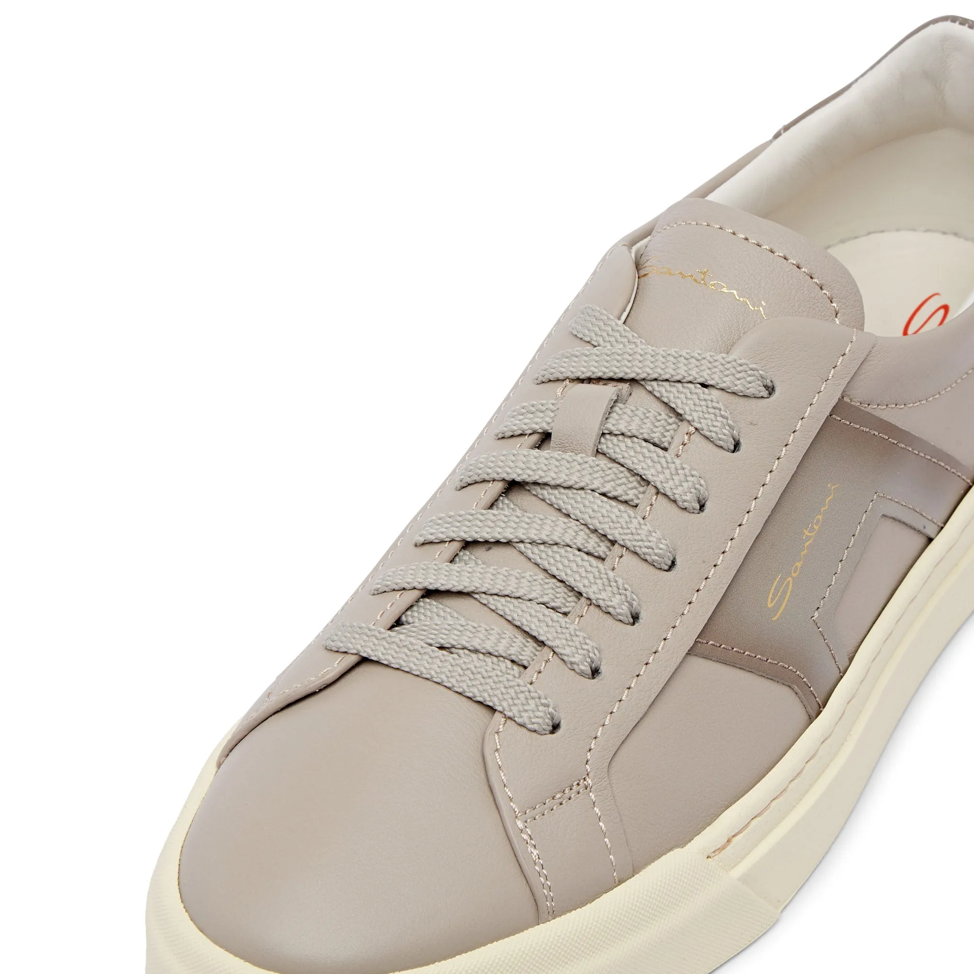 Santoni Low Top Leather Double Buckle Sneaker Gum Sole (Beige Brown)