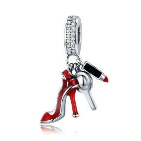 Sexy High Heel Shoe & Lipstick 925 Sterling Silver Dangle Charm