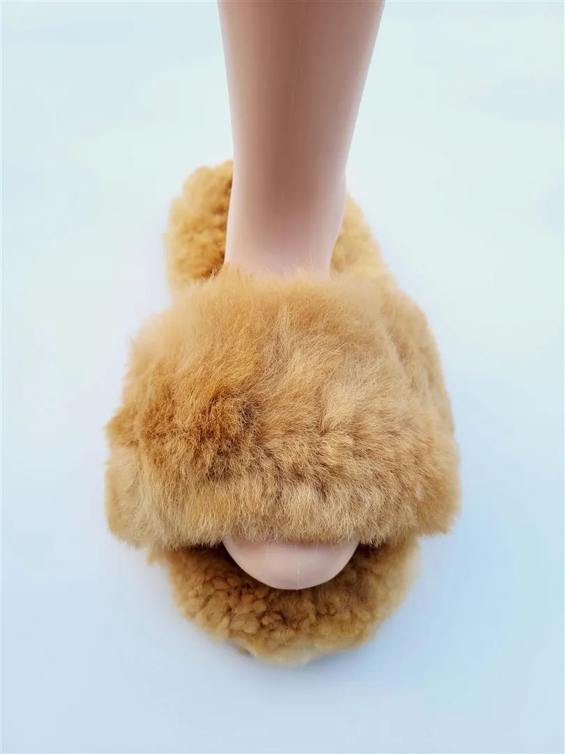 Slide-In Fluffy Furry Fuzzy Alpaca Fur Slippers