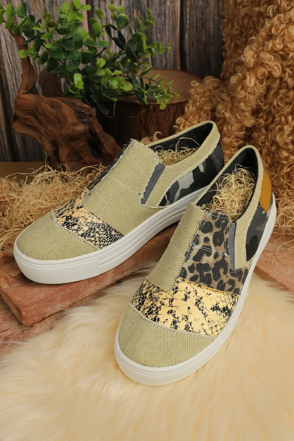 Slip On Canvas Sneakers for Women Animal Print Camouflage Patchwork Walking Shoes