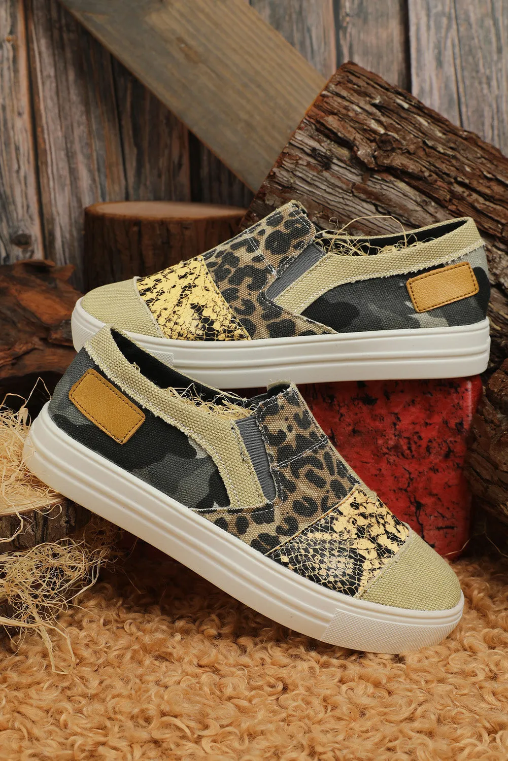 Slip On Canvas Sneakers for Women Animal Print Camouflage Patchwork Walking Shoes