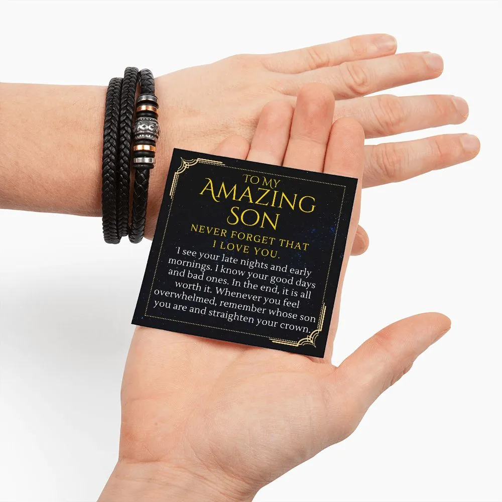 To My Amazing Son Gift, Straighten Your Crown Encouragement Men Bracelet