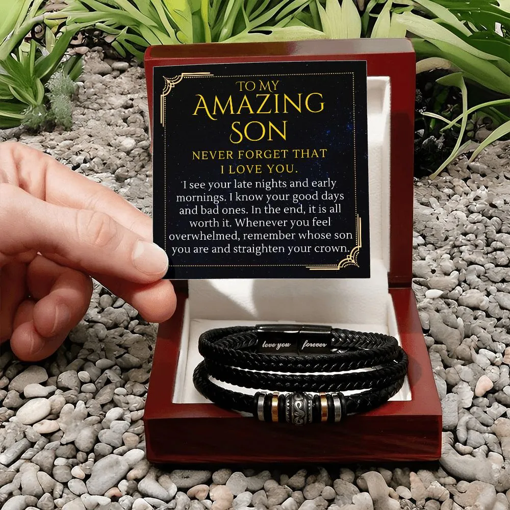 To My Amazing Son Gift, Straighten Your Crown Encouragement Men Bracelet