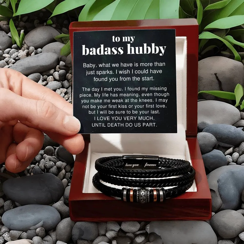 To My Badass Hubby Till Death Do Us Part Braided Vegan Leather Men Bracelet