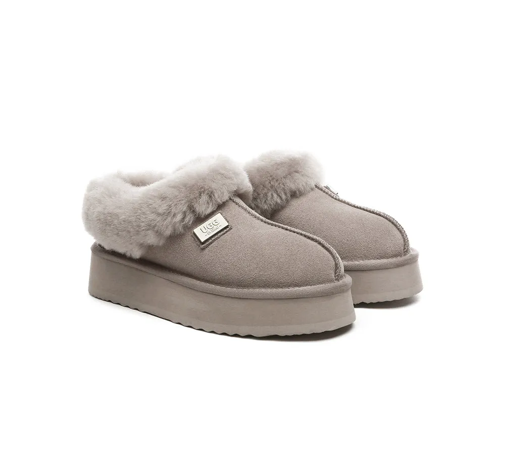 UGG Slippers Women Sheepskin Wool Collar Ankle Platform Ankle Booties Gabri