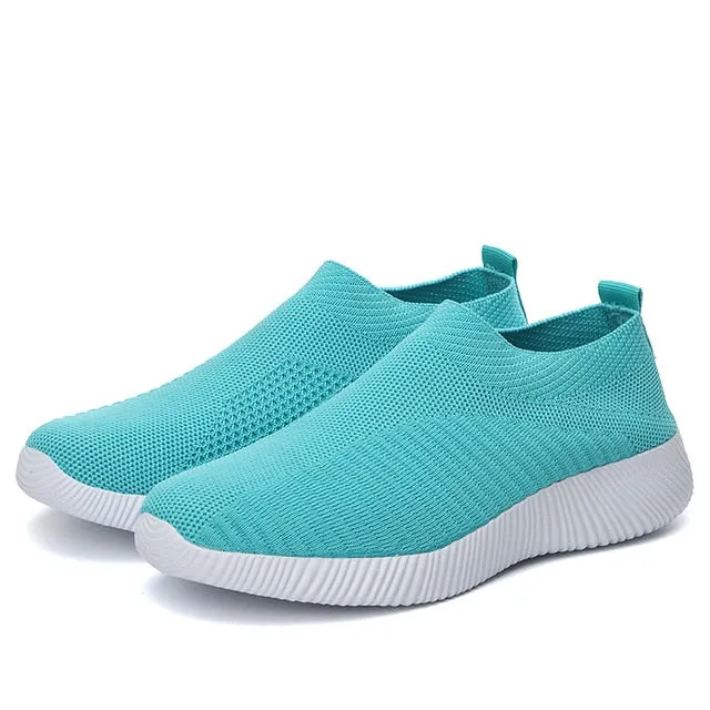 Womens Casual Slip-On Sneakers with Crystal Bling - Stylish Summer Sock Trainers Vulcanized Shoes