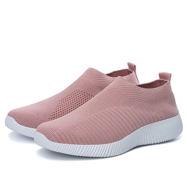 Womens Casual Slip-On Sneakers with Crystal Bling - Stylish Summer Sock Trainers Vulcanized Shoes