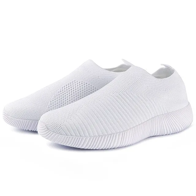 Womens Casual Slip-On Sneakers with Crystal Bling - Stylish Summer Sock Trainers Vulcanized Shoes