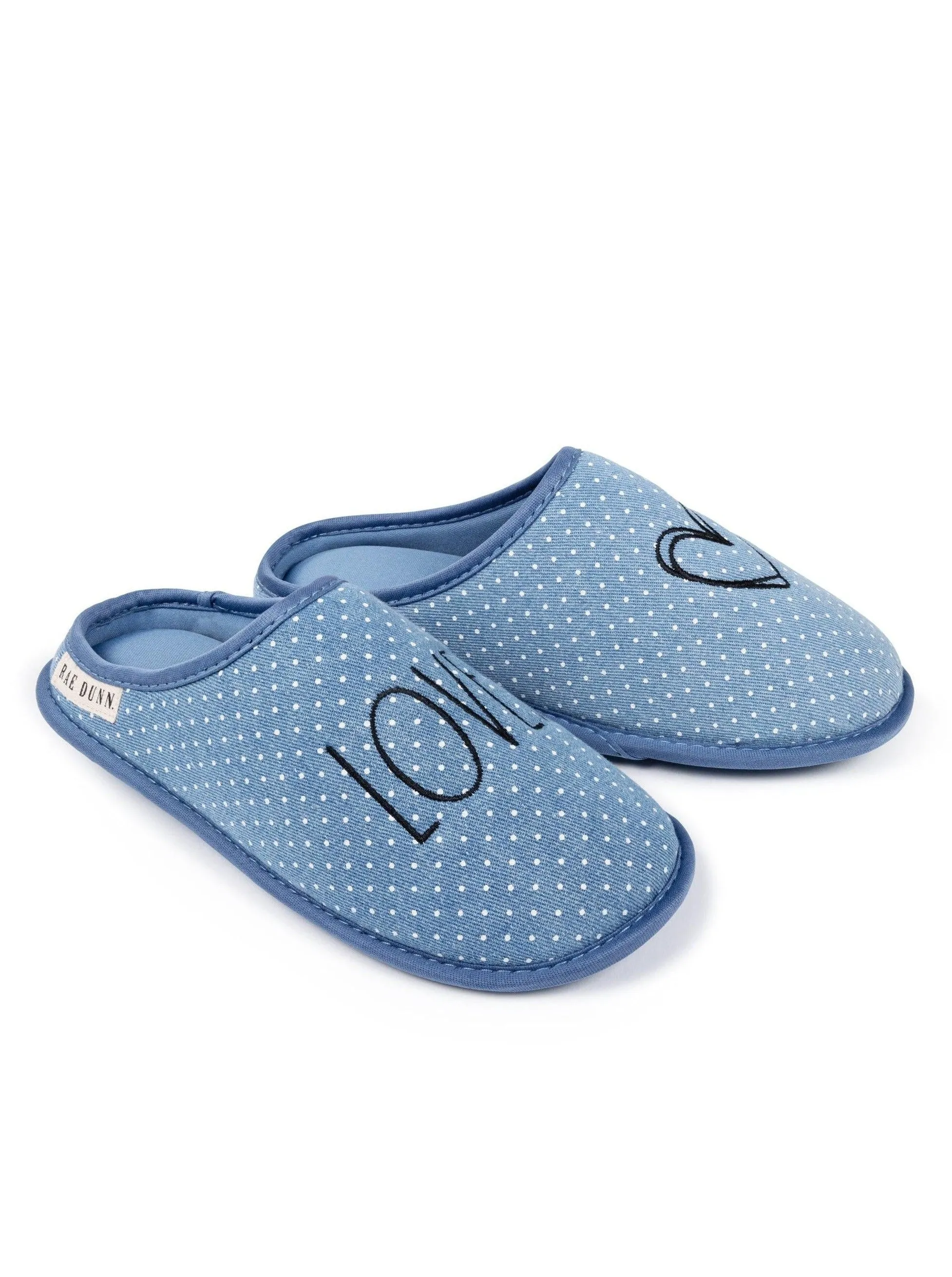 Women's Embroidered LOVED Polka Dot Denim Slippers