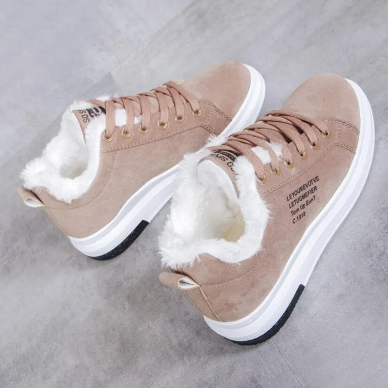 Women's Shoes Winter Women Boots Warm Fur Plush Lady Casual Shoes Lace Up Fashion Sneakers Zapatillas Mujer Platform Snow Boots